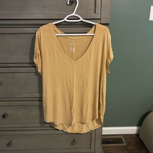 Ae Yellow Striped V-Neck Top